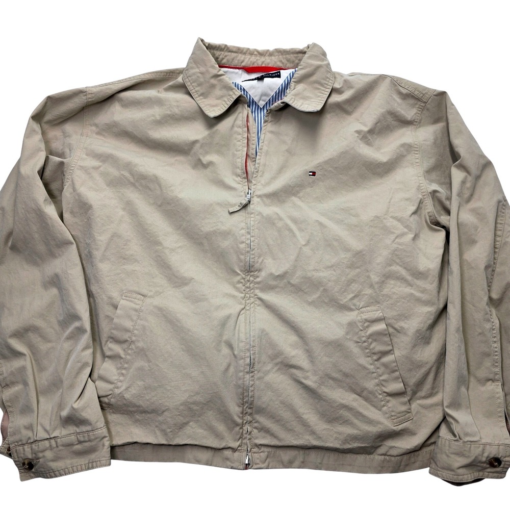 Vintage Tommy Hilfiger Men's Beige Lightweight Zip‎ Up Casual Jacket Size XL